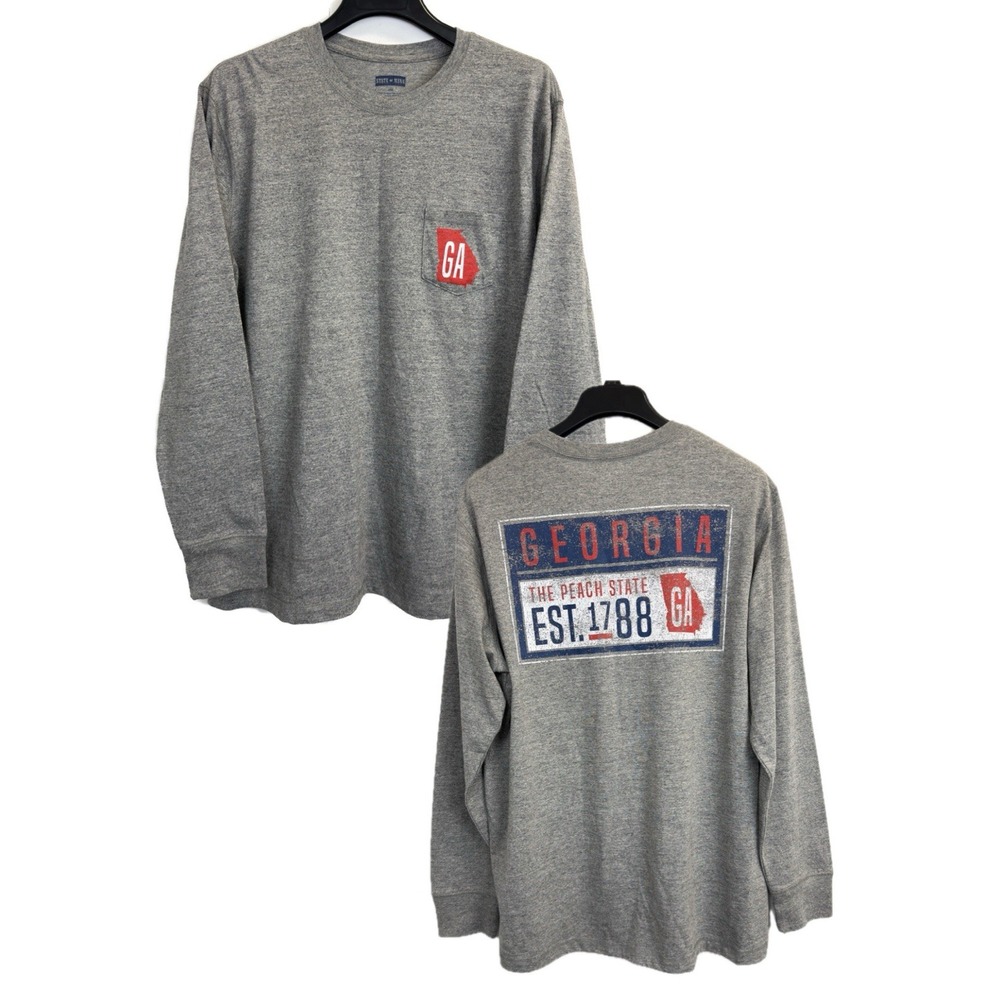 State of Mine Size Large Long Sleeve Shirt Georgia Graphic Tee‎ Grey
